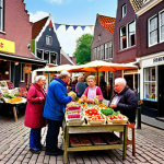 **Image Prompt:** A colorful market scene in a small Brabant village, Netherlands. People are interacting, and some speech bubbles show written examples of the Brabants dialect. Focus on capturing the cozy and friendly atmosphere. The image should evoke a sense of local pride and cultural heritage.