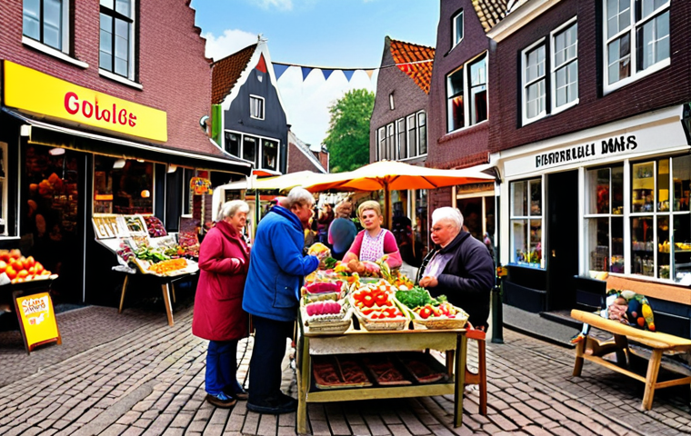 **Image Prompt:** A colorful market scene in a small Brabant village, Netherlands. People are interacting, and some speech bubbles show written examples of the Brabants dialect. Focus on capturing the cozy and friendly atmosphere. The image should evoke a sense of local pride and cultural heritage.